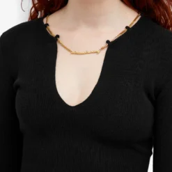 Alexander Wang V-Neck Logo Necklace Top -Deals Snazzy Mode Store 09 01 24 LS 1KC1241006 001 9 1