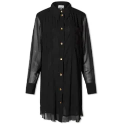 GANNI Pleated Georgette Shirt Dress