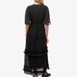 GANNI Pleated Georgette V-neck Maxi Dress -Deals Snazzy Mode Store 13 09 23 JF F8319 099 7 1