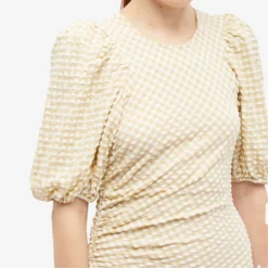 GANNI Seersucker Puff Sleeve Dress -Deals Snazzy Mode Store 14 07 2023 JC F7956 531 9 1