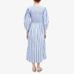 Ganni Stripe Cotton Open-neck Smock Long Dress -Deals Snazzy Mode Store 17 05 2024 LB F9125 695 7 1