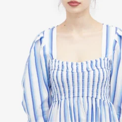 Ganni Stripe Cotton Open-neck Smock Long Dress -Deals Snazzy Mode Store 17 05 2024 LB F9125 695 9 1