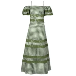 Shrimps Lace Panel Check Midi Dress