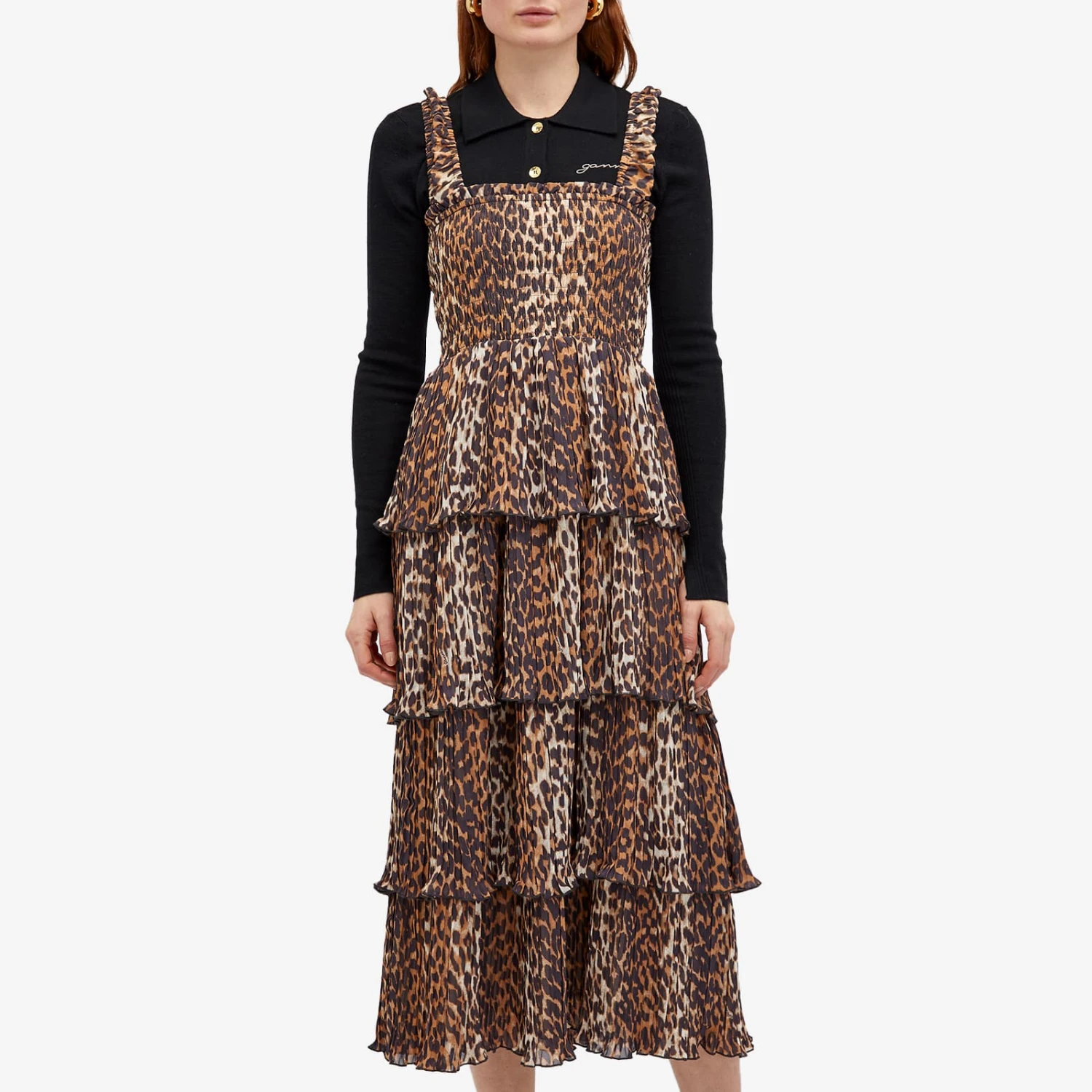 GANNI Georgette Smock Midi Dress 2 GANNI Georgette Smock Midi Dress - Image 2