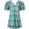 GANNI Seersucker Check V-Neck Mini Dress