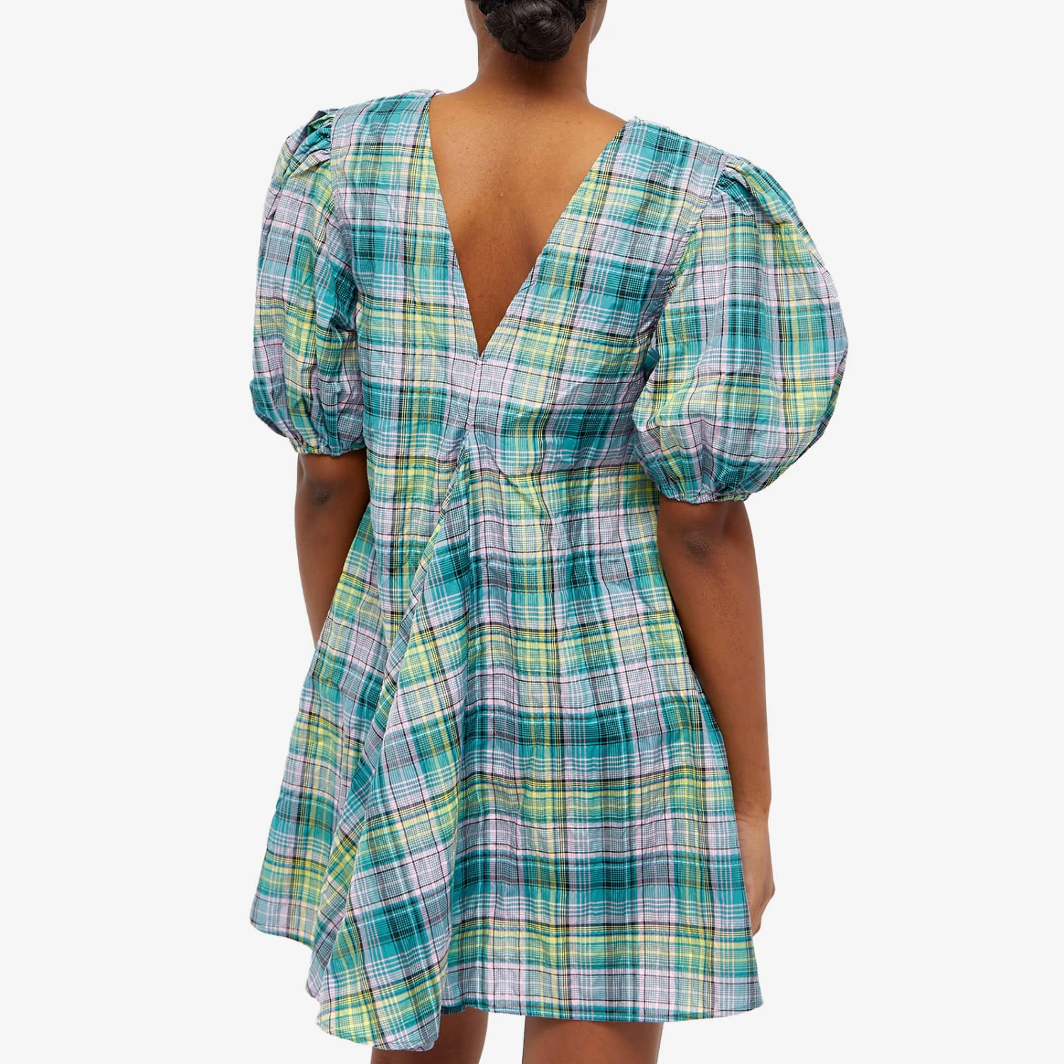 GANNI Seersucker Check V-Neck Mini Dress 3 GANNI Seersucker Check V-Neck Mini Dress - Image 3