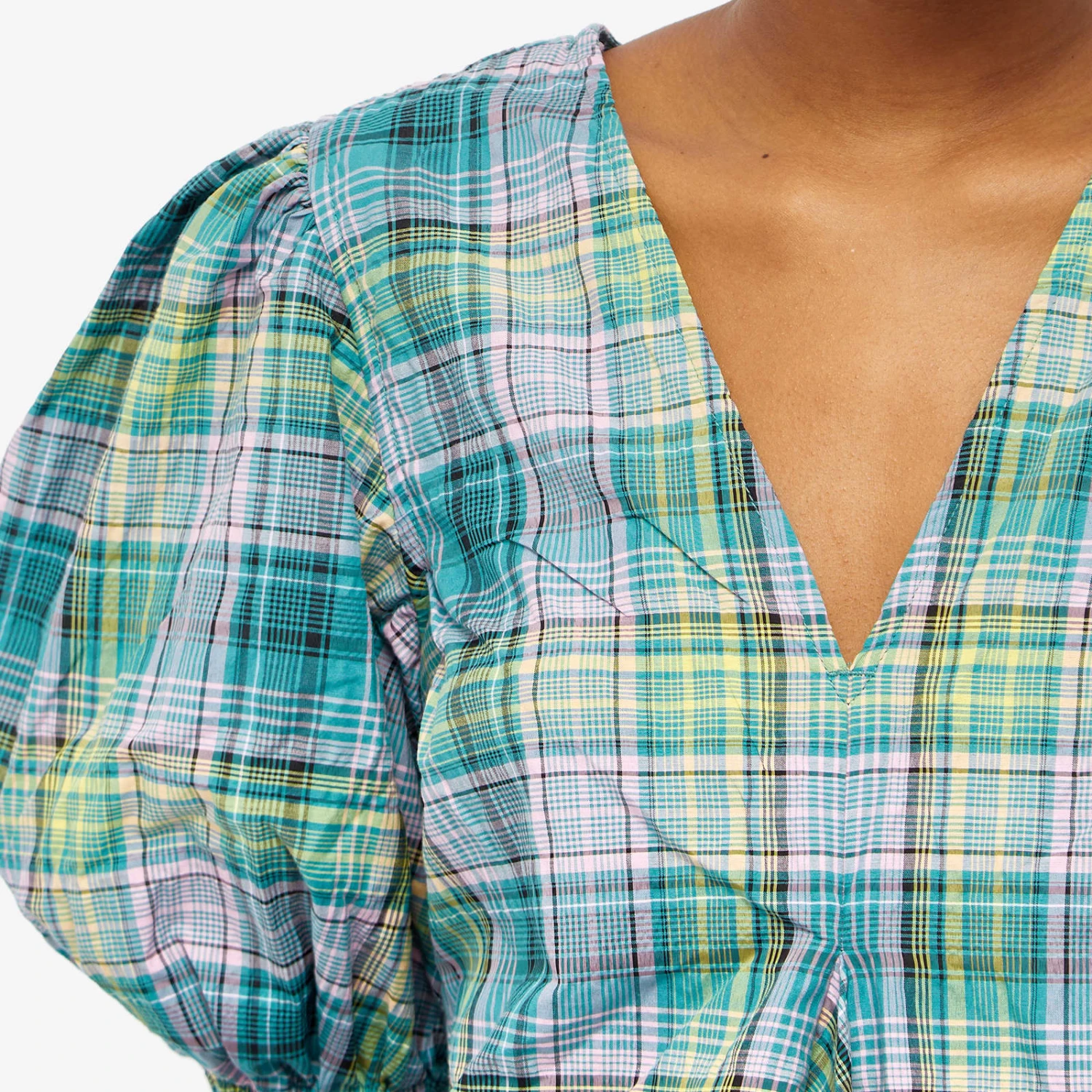 GANNI Seersucker Check V-Neck Mini Dress 5 GANNI Seersucker Check V-Neck Mini Dress - Image 5